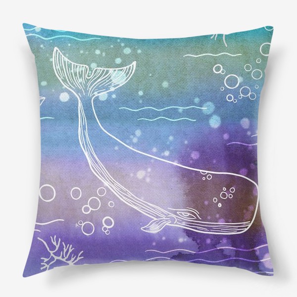 Подушка «Акварельное море и киты»