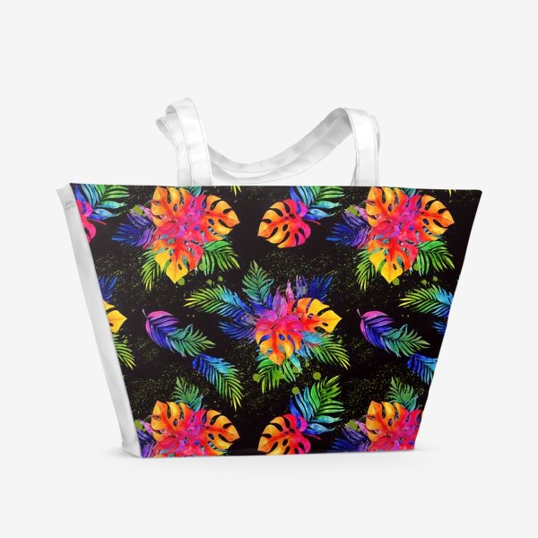 Пляжная сумка «Радужные тропики: листья пальмы и монстера»