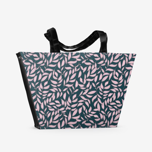 Пляжная сумка «Цветочный паттерн с темным изумрудным фоном»