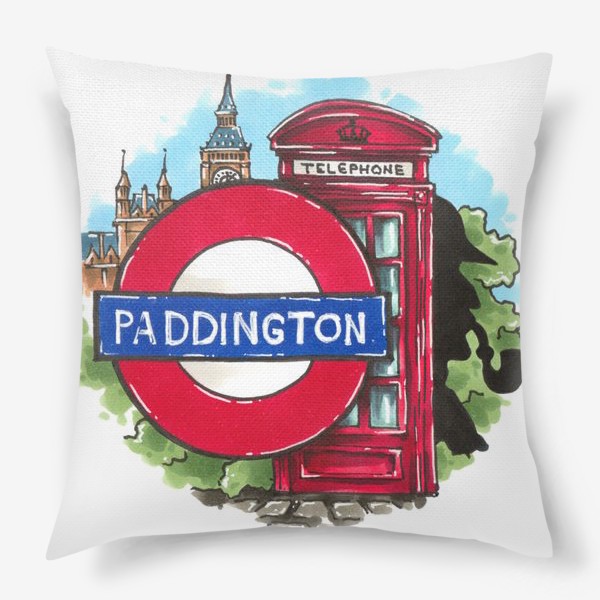 Подушка «Иллюстрация коллаж с достопримечательностями Лондона»