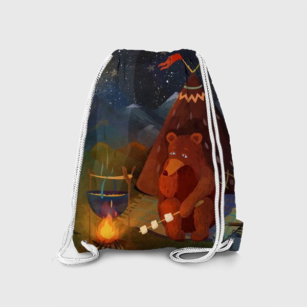 Рюкзак «Медведь с палаткой жарит маршмэллоу»