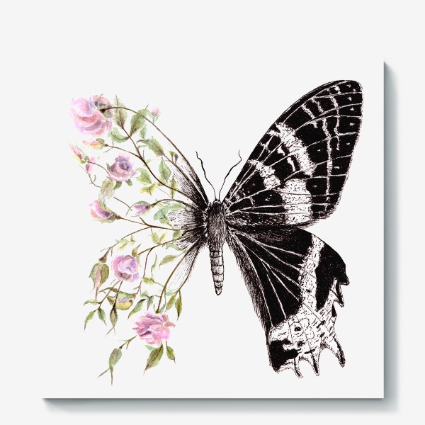 Холст «Бабочка и цветы»