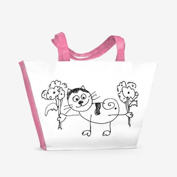 Пляжная сумка «Котик с цветами»