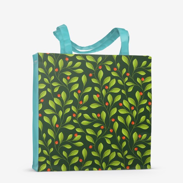 Сумка-шоппер &laquo;Зеленый Паттерн с листьями и красной ягодой&raquo;
