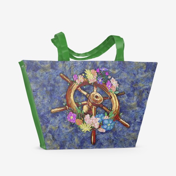 Пляжная сумка «Морской штурвал с цветами в стиле Ван Гога»