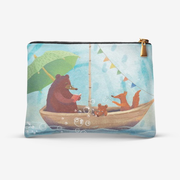 Косметичка «Медведь, медвежонок и лиса в лодке. Лето.»