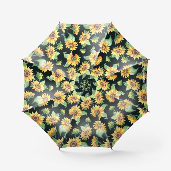 Зонт «Подсолнухи с листьями на черном»