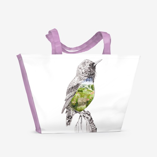 Пляжная сумка «Птица и сад»