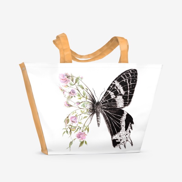 Пляжная сумка «Бабочка и цветы»