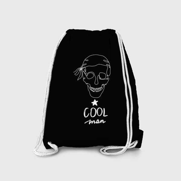 Рюкзак «Череп тату с надписью "Прикольный мужчина". Белое на черном»