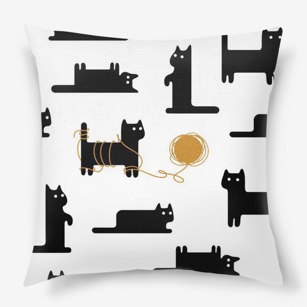 Подушка «Чёрные коты с желтым клубком»