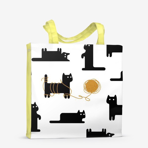 Сумка-шоппер «Чёрные коты с желтым клубком»