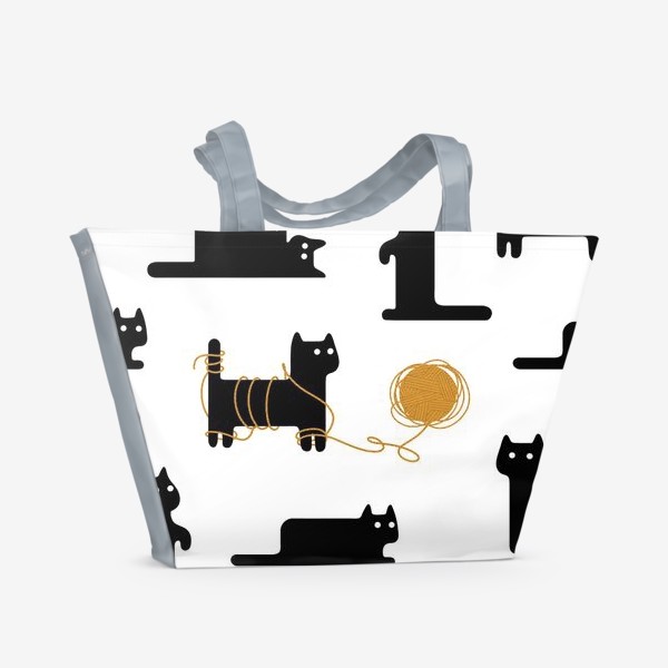 Пляжная сумка «Чёрные коты с желтым клубком»