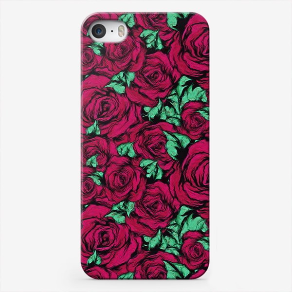 Чехол iPhone «Узор из красных роз - масляные краски»