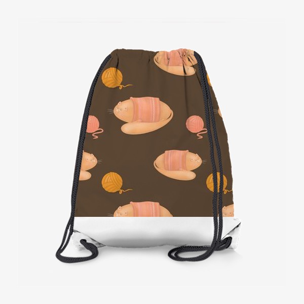 Рюкзак «Оранжевый кот и клубок, спящий кот, для любителей котов, кошатникам, вязальщице, бабушке, вязаный свитер, уют»