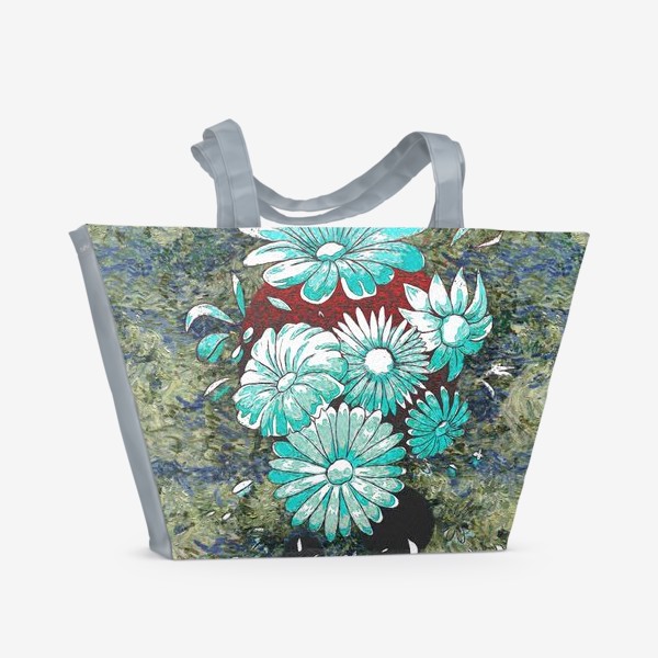 Пляжная сумка «Букет ромашек с абстрактными формами в стиле Ван Гога»