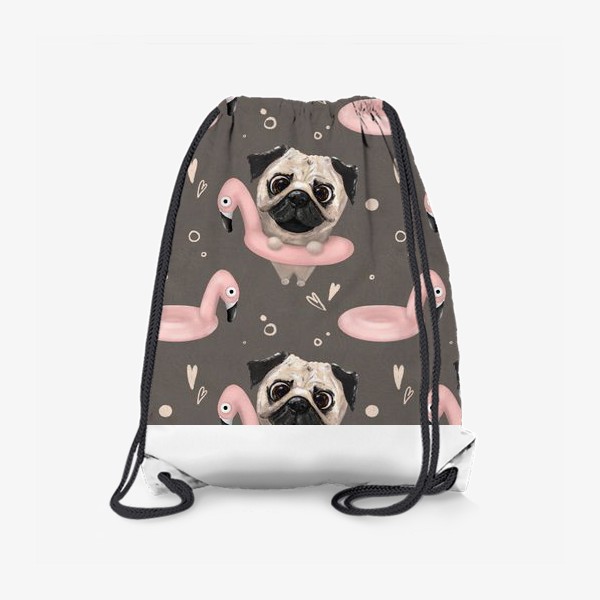 Рюкзак «Смешные мопсы в плавательном круге фламинго, паттерн с собаками, для хозяев мопсов, для собачников, детская иллюстрация»
