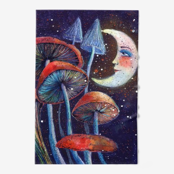 Полотенце «Луна (месяц) и грибы. Летняя ночь.»