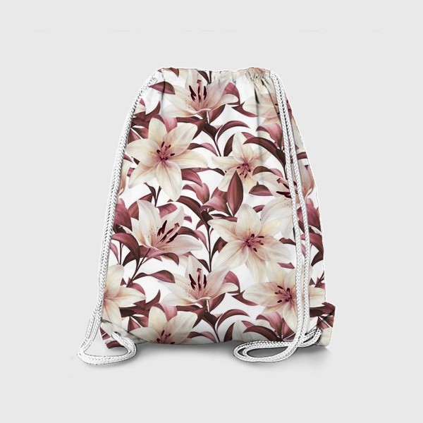 Рюкзак «Лилии на белом. Цветочный паттерн»