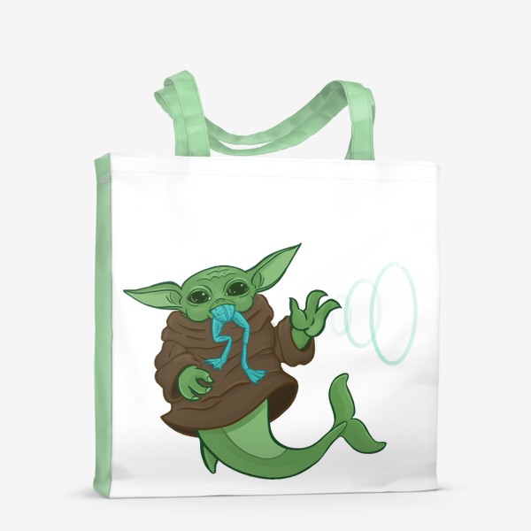 Сумка-шоппер «Baby Yoda Grogu mermaid Малыш Йода русалка»