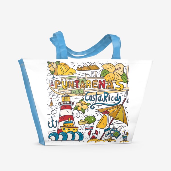Пляжная сумка «Иллюстрация в дудло-стиле на тему путешествия »