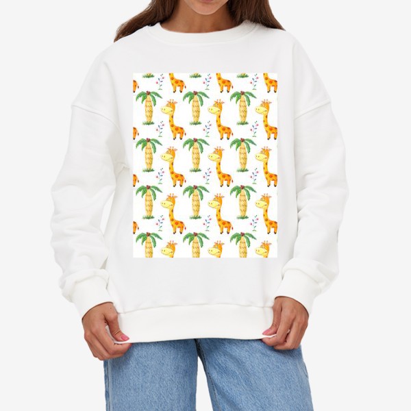 Свитшот «Милый узор с жирафами и пальмами.»
