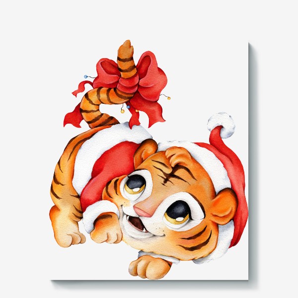 Холст «Новогодний тигр с бантом»