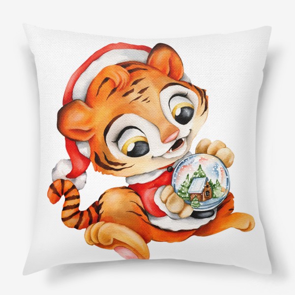 Подушка «новогодний тигр со снежным шаром»