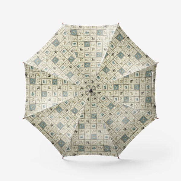 Зонт «Паттерн в квадрат с мифическими животными и растениями»