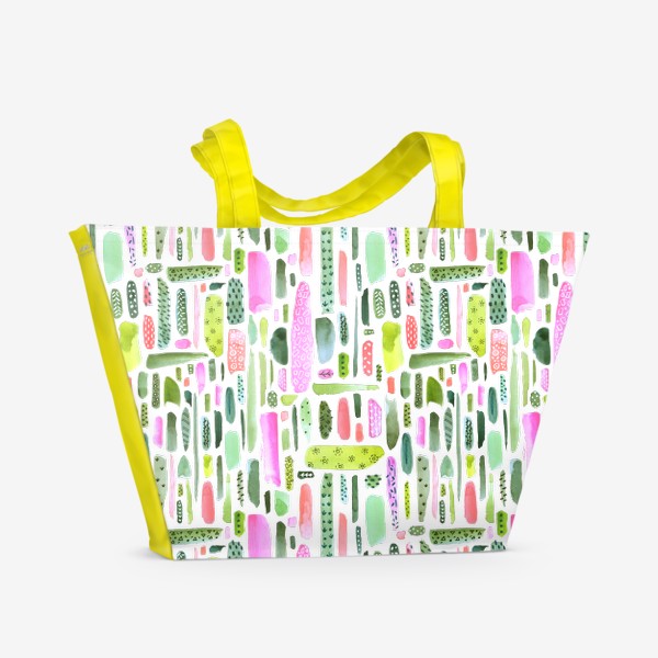Пляжная сумка &laquo;Акварельный летний паттерн с полосками в зелено-розовом цвете&raquo;
