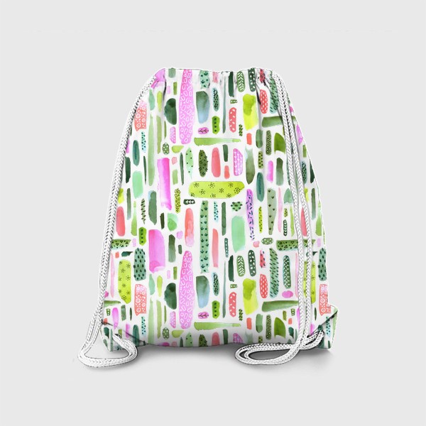 Рюкзак «Акварельный летний паттерн с полосками в зелено-розовом цвете»