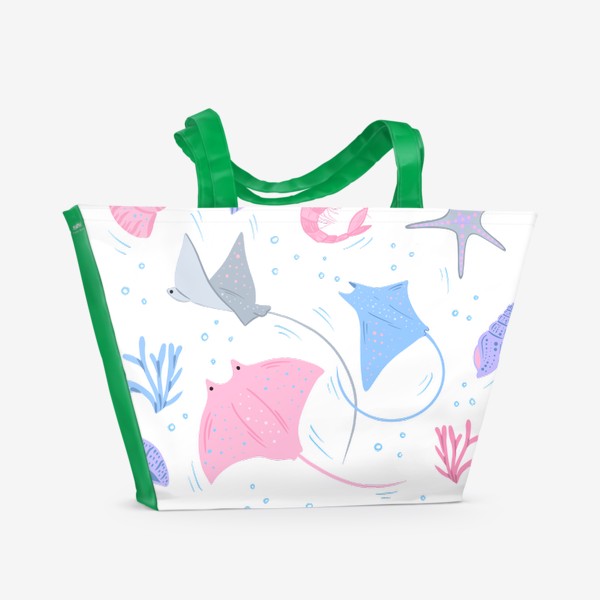 Пляжная сумка «Скат/креветка/рыбка/ракушки»