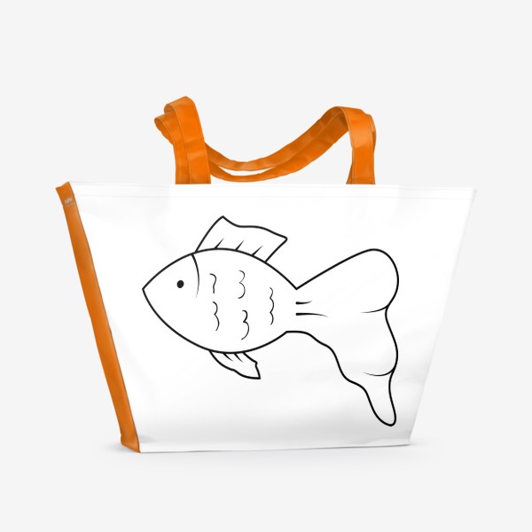 Пляжная сумка «Рыбка "Золотая". Контурная черно-белая в стиле дудл.»
