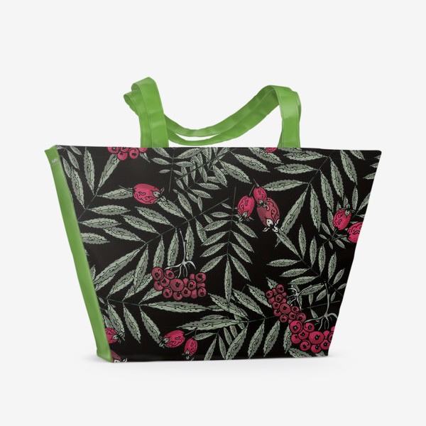 Пляжная сумка «Паттерн из  листьев и плодов рябины и шиповника»