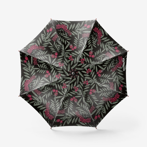 Зонт «Паттерн из  листьев и плодов рябины и шиповника»