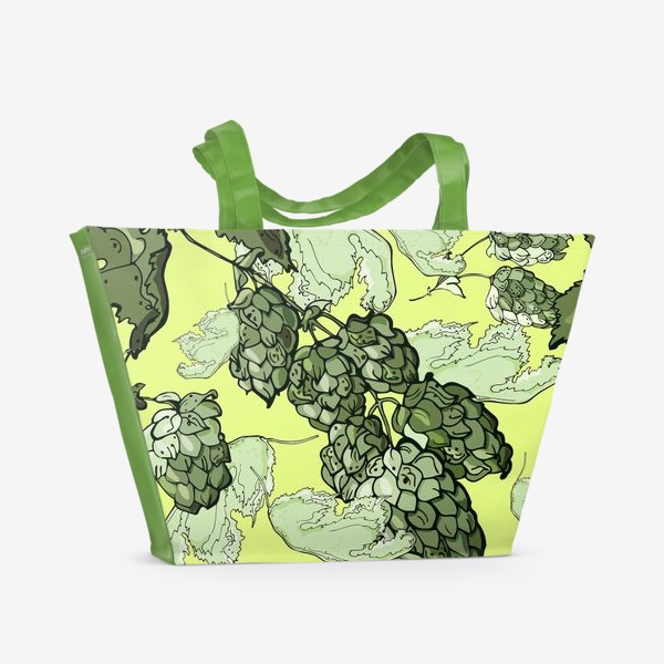 Пляжная сумка &laquo;Паттерн из  соцветий и листьев хмеля на трендовом желтом&raquo;