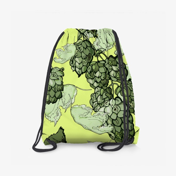Рюкзак «Паттерн из  соцветий и листьев хмеля на трендовом желтом»