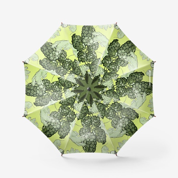 Зонт «Паттерн из  соцветий и листьев хмеля на трендовом желтом»