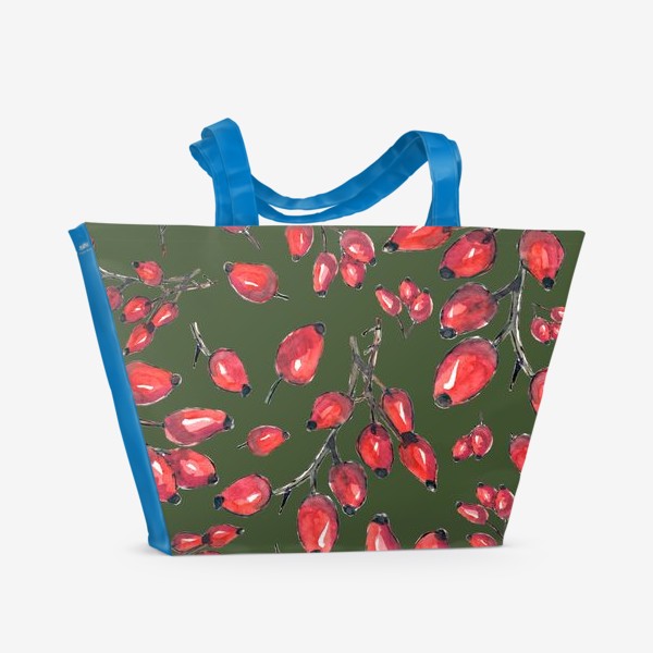Пляжная сумка «Плоды шиповника на зеленом»