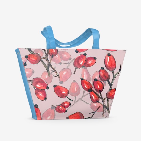 Пляжная сумка «Веточки шиповника на розовом»