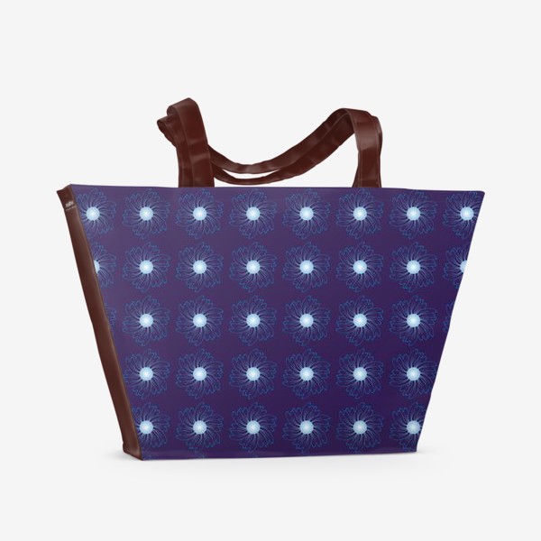 Пляжная сумка «Цветочный орнамент на темно-синем фоне»