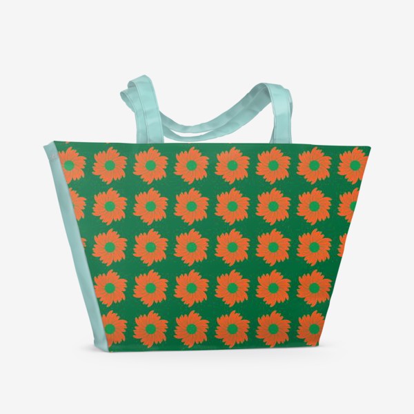 Пляжная сумка «Цветочный орнамент на зеленом фоне»