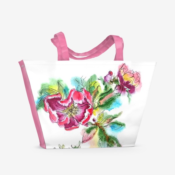 Пляжная сумка «цветы шиповник розы»