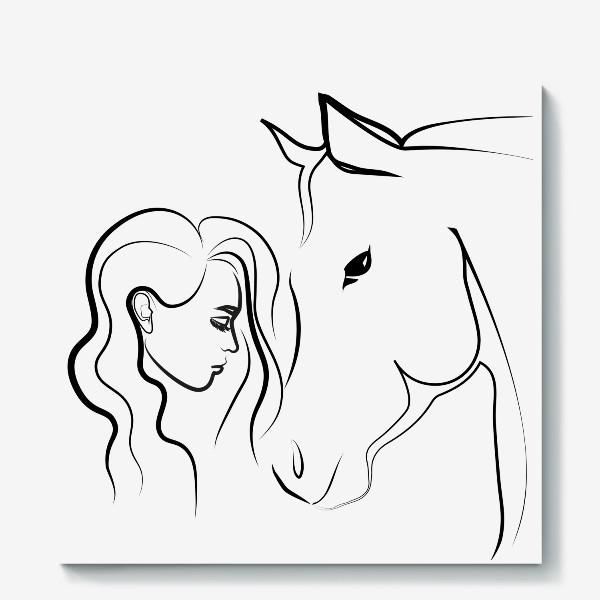 Холст «Графичный рисунок. Девушка с лошадью»