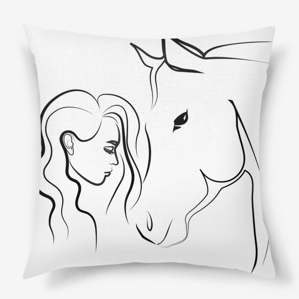 Подушка «Графичный рисунок. Девушка с лошадью»