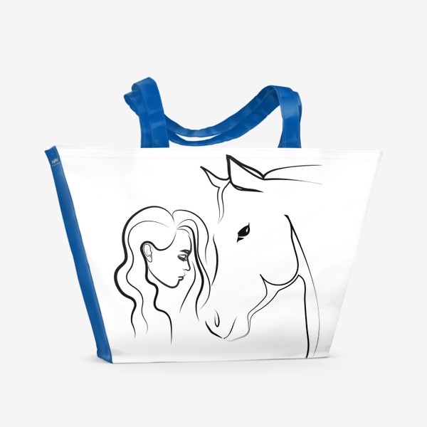 Пляжная сумка «Графичный рисунок. Девушка с лошадью»