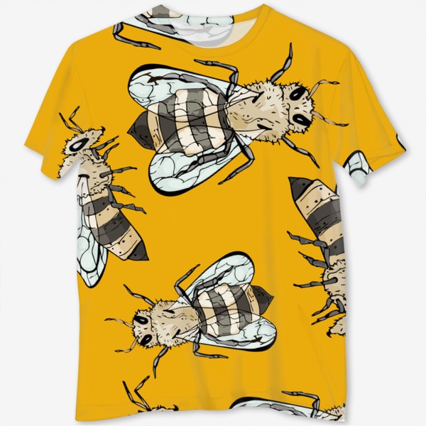Футболка с полной запечаткой «Живописные пчелы на желтом»