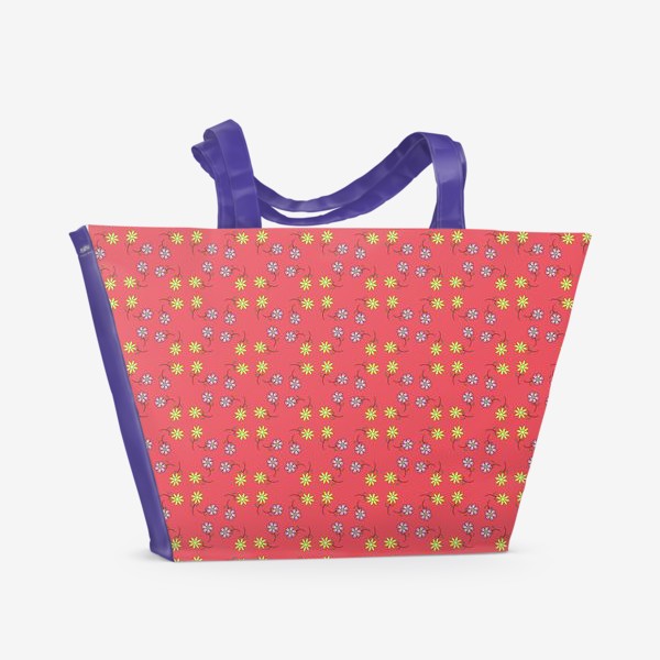 Пляжная сумка «Цветочный рисунок на розовом фоне»