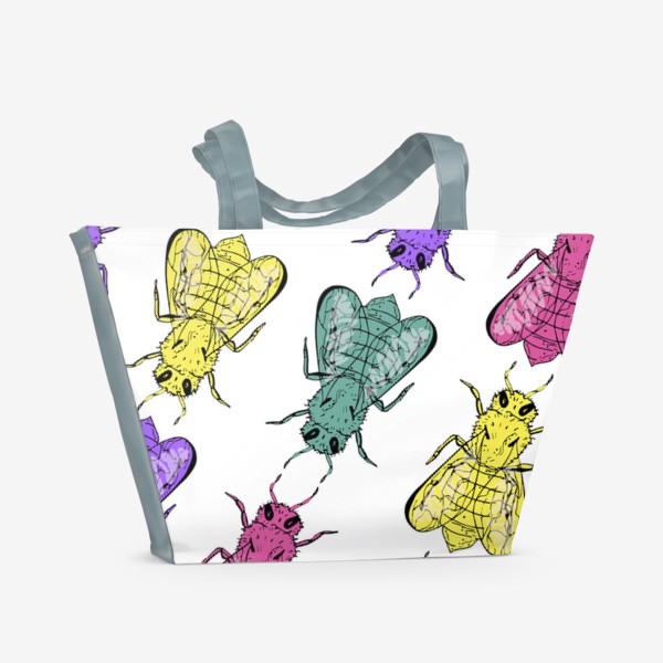 Пляжная сумка &laquo;Паттерн из пчел в стиле поп-арт&raquo;