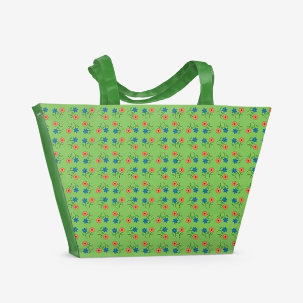 Пляжная сумка «Цветочный рисунок на зеленом фоне »